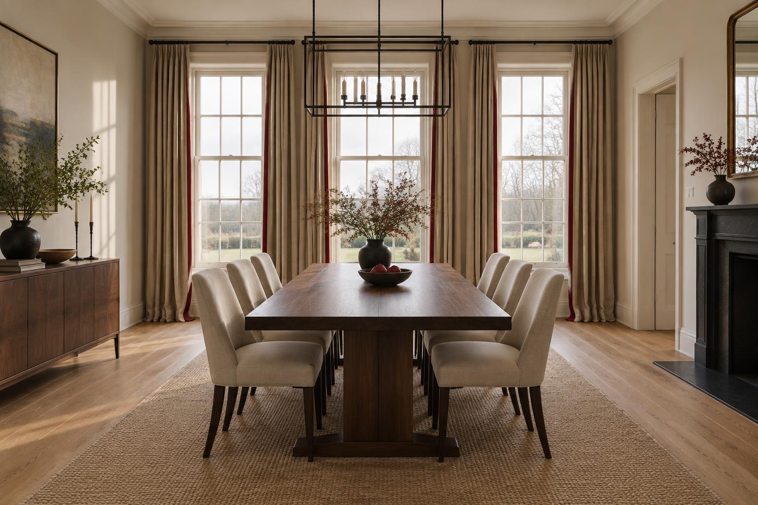 Deep Red Panels Behind the Long Table